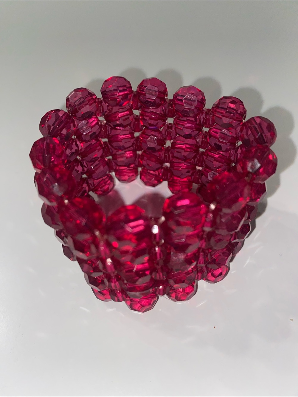 Faceted Bead Stretch Bracelet - Deep Raspberry Pink